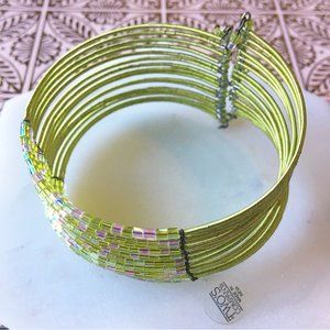 Green beaded wire cuff bracelet